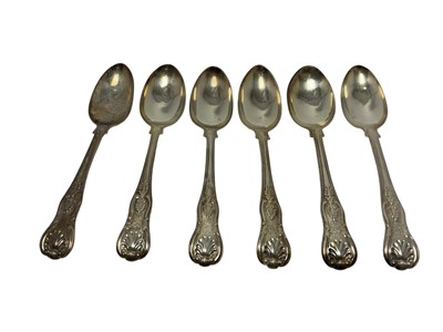 Lot 464 - Set of six George IV silver Kings/Queens pattern with Diamond Heel dessert spoons