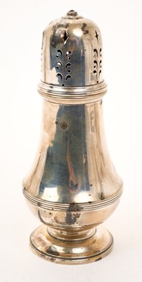 Lot 466 - 1930s silver sugar caster of baluster form, with slip in pierced cover