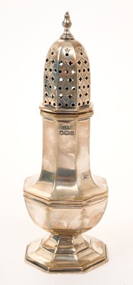 Lot 467 - 1930s silver sugar caster of octagonal form, with slip in pierced cover