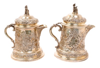 Lot 471 - Edwardian silver tankard, with embossed decoration and engraved "LDRA THE McCALMONT CUP 1907"