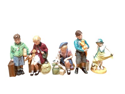 Lot 981 - Five Royal Doulton limited edition figures - The Boy Evacuee HN3202, The Girl Evacuee HN3202, The Homecoming HN3295, Welcome Home HN3299 and Dressing Up HN3300 (all with certificates)