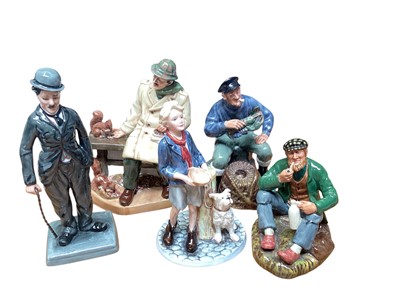 Lot 982 - Five Royal Doulton figures including limited editions - Charlie Chaplin HN2771, Please Sir HN3302, Lunchtime HN2485, The Lobster Man HN2317 and The Wayfarer HN2362