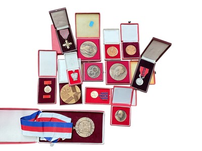 Lot 674 - Collection of Soviet era Czechoslovakian military medals and medallions in boxes of issue (1 box).