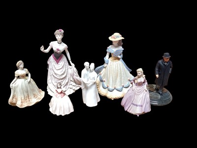Lot 986 - Six Coalport figures - Matinee Performance, Spanish Serenade, Christine, Jo, Our Special Day and Zoe together with a Royal Mint limited edition figure - Winston Churchill (7)