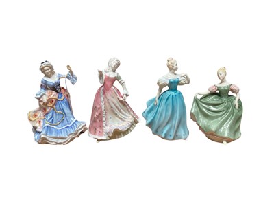 Lot 987 - Ten Royal Doulton figures - England HN3627, Caroline HN3694, Enchantment HN2178, Michele HN2234, Rosemary HN3143, Melanie HN2271, Alison HN2336, Belle HN2340, Affection HN2236 and Penny HN2338