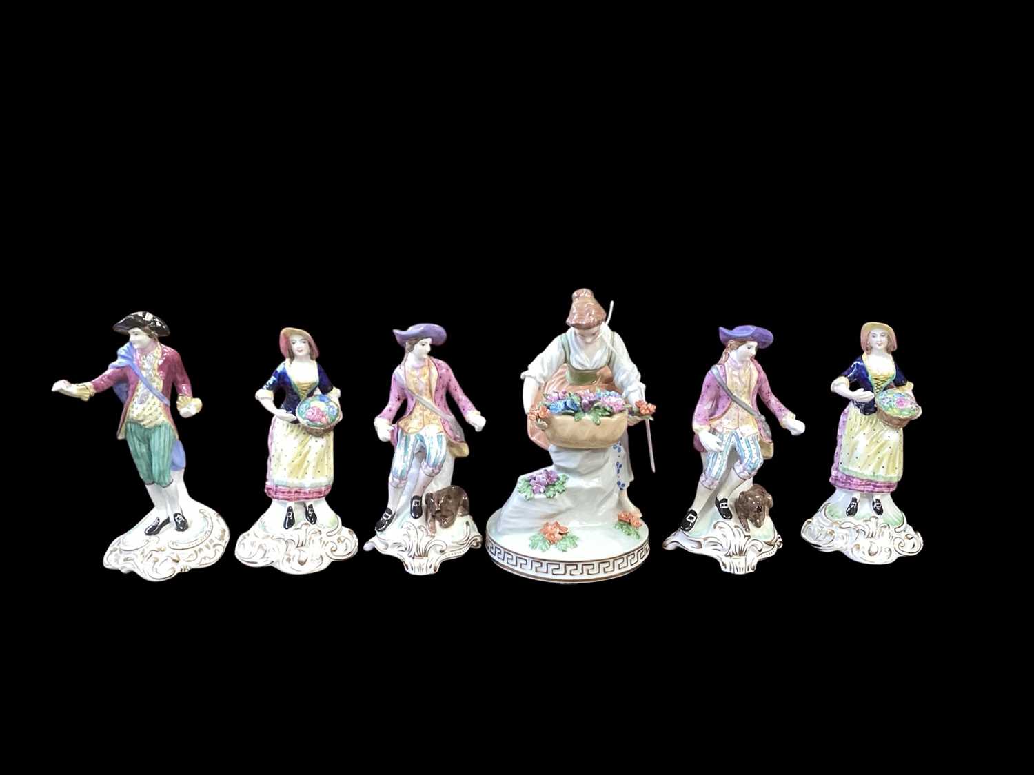 Lot 989 - Five Spode Chelsea figures together with a Dresden figure (6)
