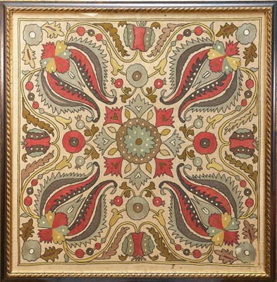Lot 1135 - Antique Suzani textile square panel, framed