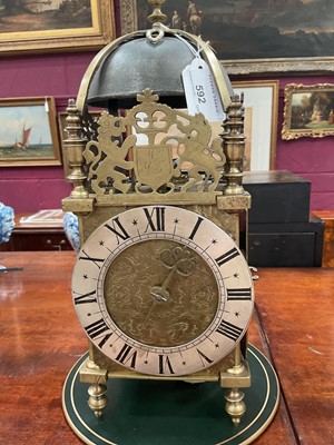 Lot 592 - Rare late 17th century lantern clock by Richard Griffin, dated 1696....