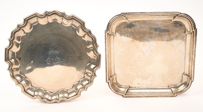 Lot 476 - 1940s silver waiter of circular form, with engraved initial and pie crust border (Birmingham 1942)