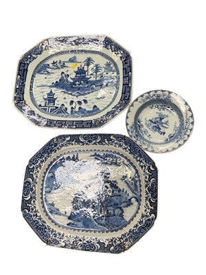 Lot 136 - Two 18th century Chinese blue and white serving dishes and Chinese b...