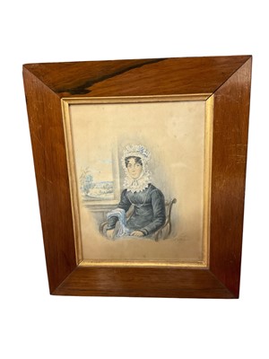 Lot 873 - Early Victorian portrait miniature on paper, glazed rosewood frame.<...