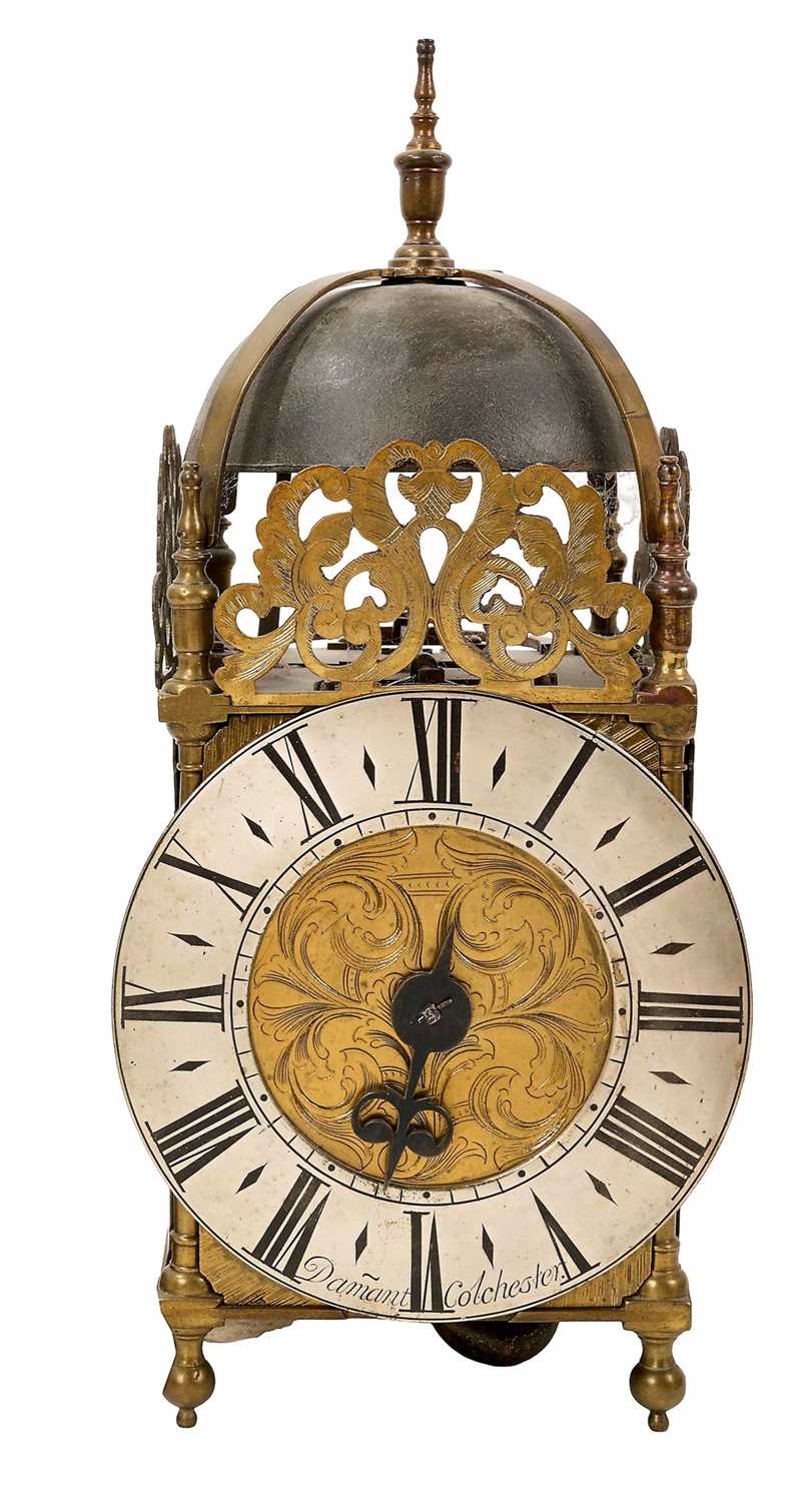 Lot 591 - Early 18th century lantern clock by Damant, Colchester.