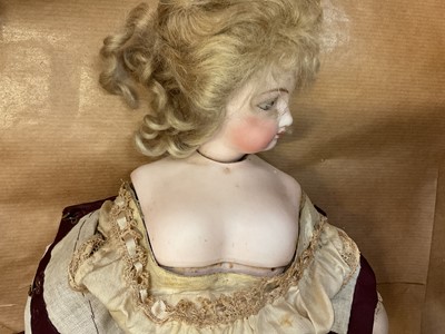 Lot 2726 - 19th century doll with porcelain head and body in period costume.