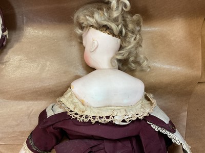 Lot 2726 - 19th century doll with porcelain head and body in period costume.