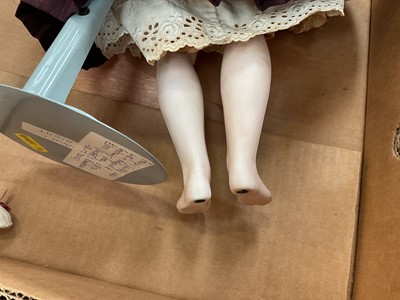 Lot 2726 - 19th century doll with porcelain head and body in period costume.