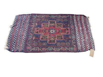 Lot 1371 - Afghan rug with central medallion on red, blue and cream ground, 140cm x 80cm