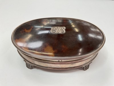 Lot 1020 - 1920s Edwardian silver and tortoiseshell oval dressing table box (Birmingham 1923)