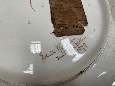 Lot 52 - Victorian painted pottery charger - Puck, signed and dated Edith Rob...
