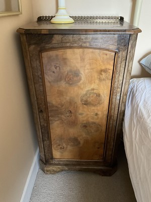Lot 1387 - Victorian walnut music cabinet, with brass gallery.