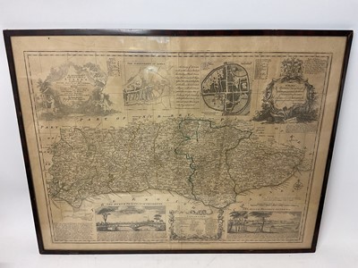 Lot 1005 - 18th century hand tinted engraved map of Sussex by Emmanuel Bowen
