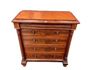Lot 1613 - Victorian flame mahogany chest of drawers, 129cm wide, 59cm deep, 140cm high