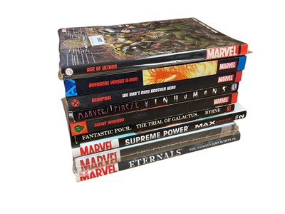 Lot 2860 - Marvel graphic novels, to include Supreme Power volume #2, Eternals and Marvel masterworks the Fantastic Four volume #7. Also to include Age of Ultron, Secret Invasion and other paperbacks. (9)<...