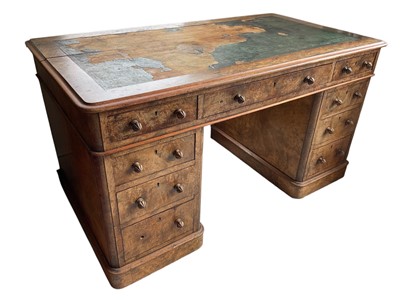Lot 1498 - Victorian burr walnut desk.