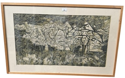 Lot 226 - John Addyman (1929-2006) signed limited edition linocut, Friday Wood, signed and numbered 6/20, 44 x 80cm, in glazed frame