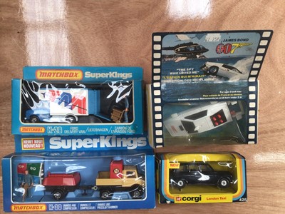 Lot 1999 - Die Cast boxed selection including Corgi James Bond Lotus Esprit 269, London Taxi 425, Matchbox Superkings K 29 and K30, various Coronation Coaches , Franklin Mint VW Beetle in original packagin...