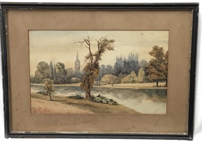 Lot 146 - English School, late 19th century, watercolour - St James's Park to Westminster, indistinctly signed, dated '87 and inscribed, 28cm x 45cm, in glazed frame