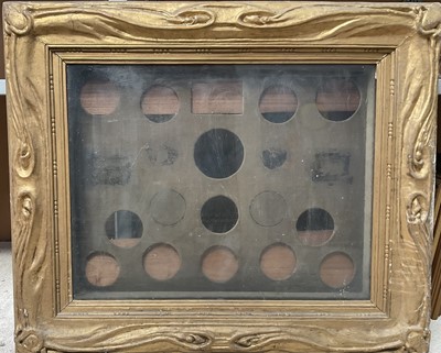 Lot 1309 - 19th century gilt display frame, a velvet panel with cut-outs for miniatures, 82cm x 98cm overall