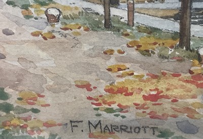 Lot 81 - Frederick Marriott (1860-1941) oil on board - seated figure by lamp light entitled 'Evening' to original label verso, 33 x 23, in gilt wood frame, together with a watercolour of a Dutch harbour...