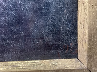 Lot 81 - Frederick Marriott (1860-1941) oil on board - seated figure by lamp light entitled 'Evening' to original label verso, 33 x 23, in gilt wood frame, together with a watercolour of a Dutch harbour...