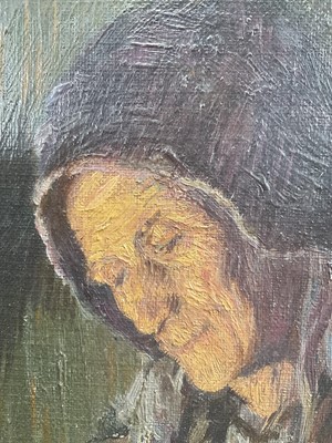 Lot 81 - Frederick Marriott (1860-1941) oil on board - seated figure by lamp light entitled 'Evening' to original label verso, 33 x 23, in gilt wood frame, together with a watercolour of a Dutch harbour...