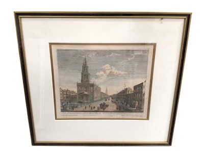 Lot 913 - Group of 19th century hand coloured engravings, views of London to include Somerset House, St. James's Palace, Trafalgar Square, Regents Canal and others, together with other decorative pictures...