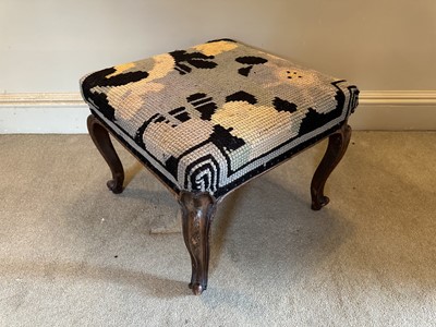 Lot 1223 - Late 19th century mahogany framed stool, the square tapestry top supported on four cabriole carved legs
