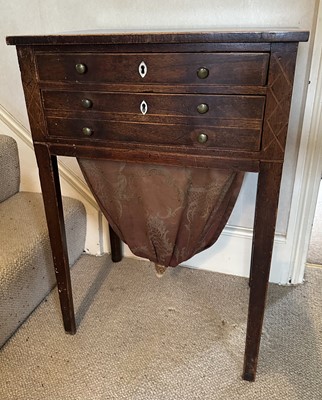 Lot 1258 - 19th century mahogany needlework table, twin drawers and sewing basket below, on square legs