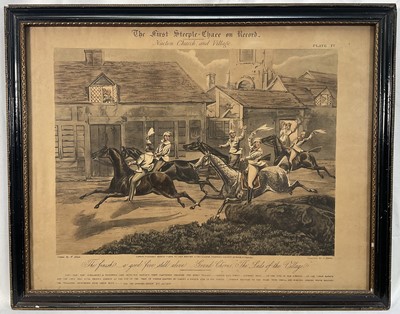 Lot 979 - Set of four 19th century Henry Alken coloured engravings, The First Steeple Chase on Record