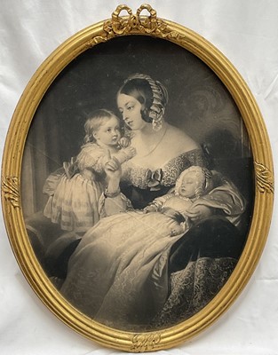 Lot 1336 - After Sir Edwin Landseer (1802-1873) oval mezzotint - Queen Victoria with the infant Prince of Wales and Princess Royal, 50cm x 39cm, in oval gilt frame