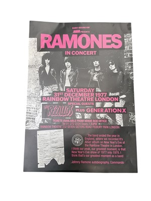 Lot 2304 - An American Prayer - promotional poster for Jim Morrison and The Doors 1978 album release, 30" x 20", together with Ramones In Concert - 1977 Rainbow Theatre - 33" x 23" - re-issue copy from a l...
