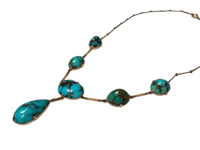Lot 223 - Gold and turquoise necklace