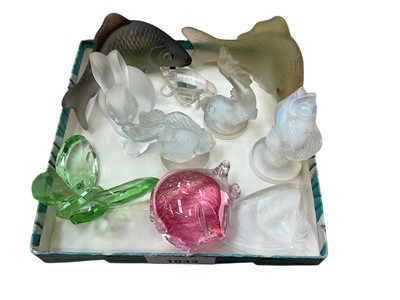 Lot 1033 - Lalique glass rabbit and a moth, together with other glass animals