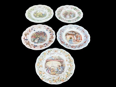 Lot 1034 - Five Royal Doulton Brambly Hedge plates and five figures together with 11 Beswick and 5 Royal Albert Beatrix Potter figures