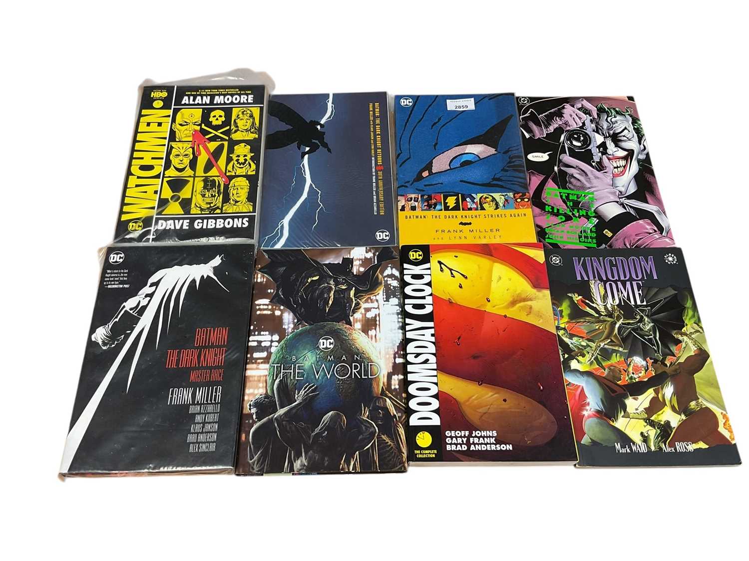 Lot 2859 - Eight DC Comics graphic novels - Batman The Killing Joke (first print), Kingdom Come, Batman The Dark Knight Strikes Again, Batman The Dark Knight Returns, Watchmen, Doomsday Clock, Batman The W...