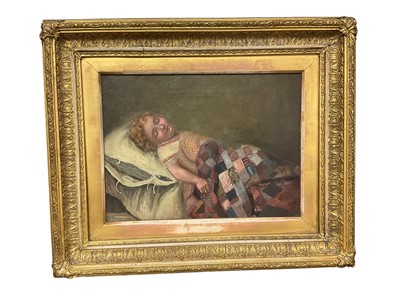 Lot 866 - Victorian oil on canvas, girl sleeping