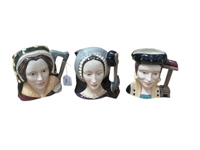 Lot 1041 - Six Royal Doulton character jugs - Catherine Howard D6645, Jane Seymour D6646, Catherine Of Aragon D6643, Anne Of Cleves D6653, Anne Boleyn D6644 and Catherine Parr D66...