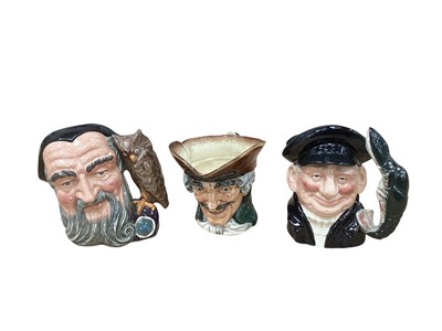 Lot 1044 - Five Royal Doulton character jugs - Merlin D6529, Dick Turpin, Lobster Man D6617, Mine Host D6468 and Parson Brown, together with a Beswick character jug - Sairey Gamp (6)