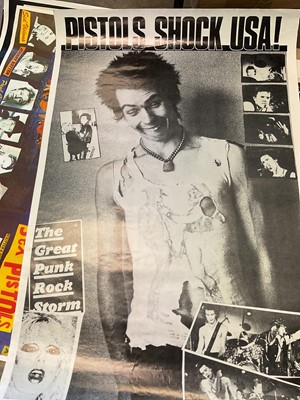 Lot 2315 - Selection of music posters, including Clash (framed), Pink Floyd, Julian Cope, Rita Ora, Sex Pistols, Led Zeppelin, Kate Bush, Ray Davies, Beastie Boys, Pixies, Manic Street Preachers (approx 30...