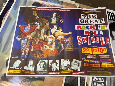 Lot 2315 - Selection of music posters, including Clash (framed), Pink Floyd, Julian Cope, Rita Ora, Sex Pistols, Led Zeppelin, Kate Bush, Ray Davies, Beastie Boys, Pixies, Manic Street Preachers (approx 30...