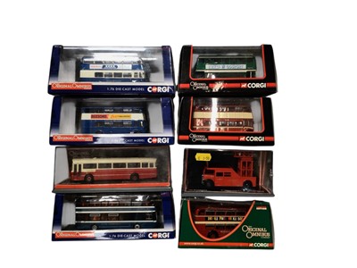 Lot 2014 - Original Omnibus Company die-cast buses, in Perspex & boxes, approx. 87 (3 boxes)